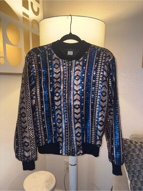 Embellished Blue, Black & Gold Sequin Bomber Jacket ~ Limited Edition